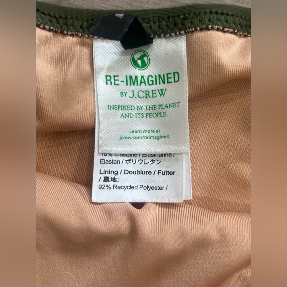 J. Crew Olive Green V-Neck Ruched One-Piece Swimsuit, Size 12 - Picture 4 of 7